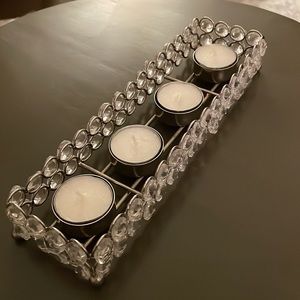 Beaded metal tea light tray with 4 tea lights included